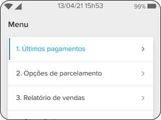 Imagem da Point Pro 2 com foco no menu e a opção de "Últimos pagamentos"